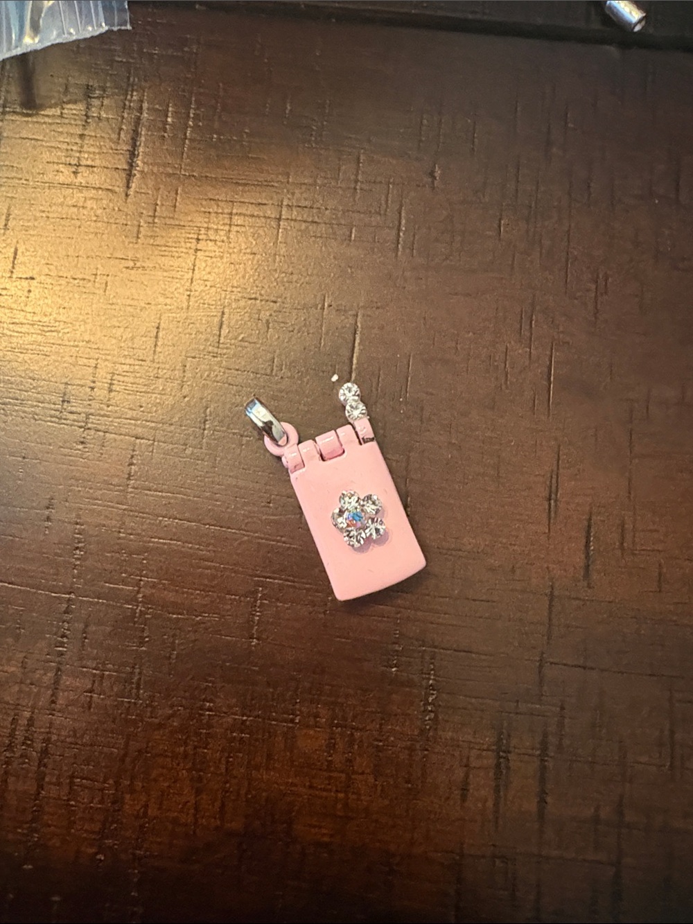 Y2K Vintage Pink Flip Phone Charm with Crystal Flower Accent